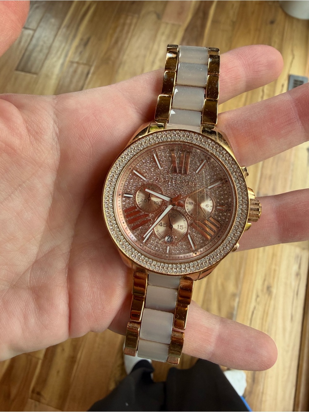 Michael Kors Rose Gold Women’s Crystal Accent Bracelet Watch. Needs new battery.